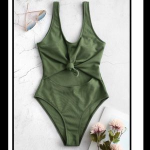 Zaful olive knotted cutout one piece swimsuit